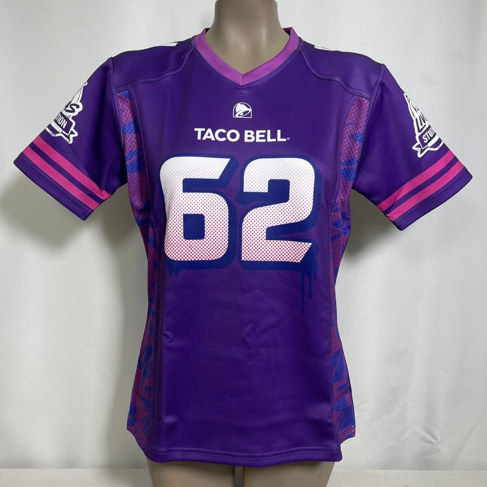 Taco Bell Live Mas Student Section #62 Purple Football Jersey Women's LARGE